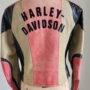 Harley-Davidson Women's Leather Tan/Red/Black Jacket - Size Medium